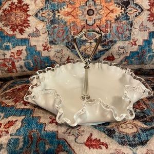 Fenton Milk Glass Candy Dish With Handle
